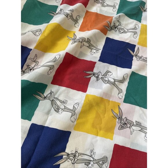 Vintage 1997 Warner Bros Bugs Bunny Twin Flat Sheet 70% Polyester 30% Cotton Mul - Picture 12 of 12